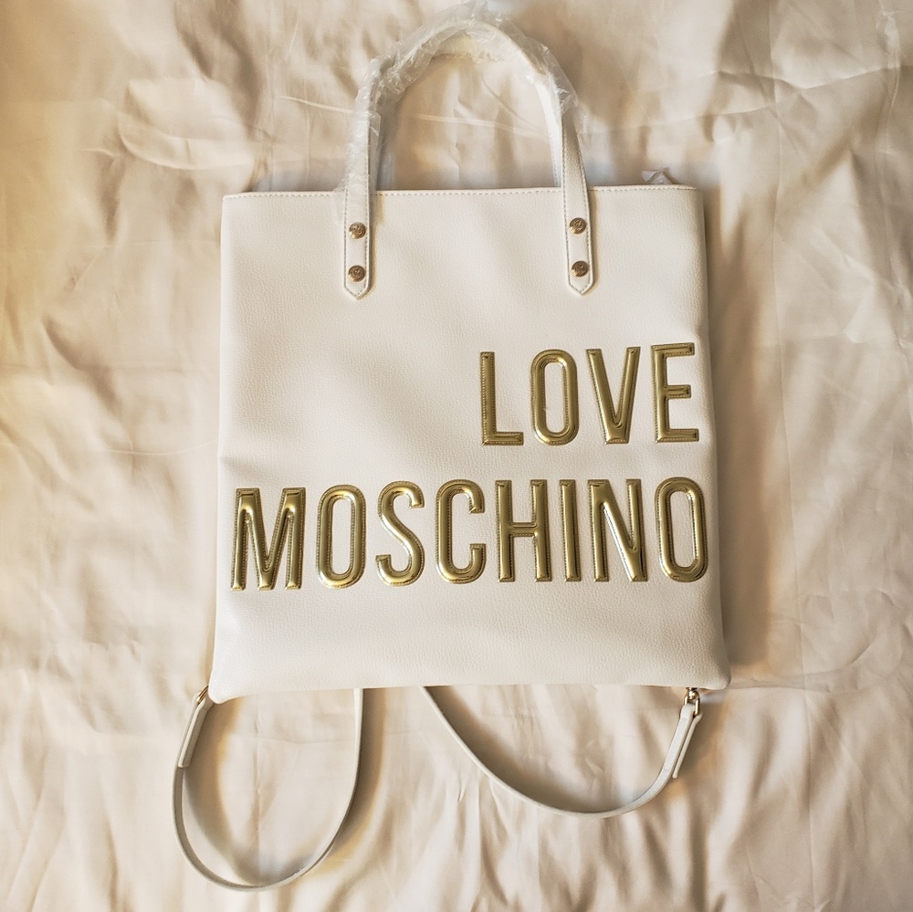 White Love Moschino Purse/ Backpack